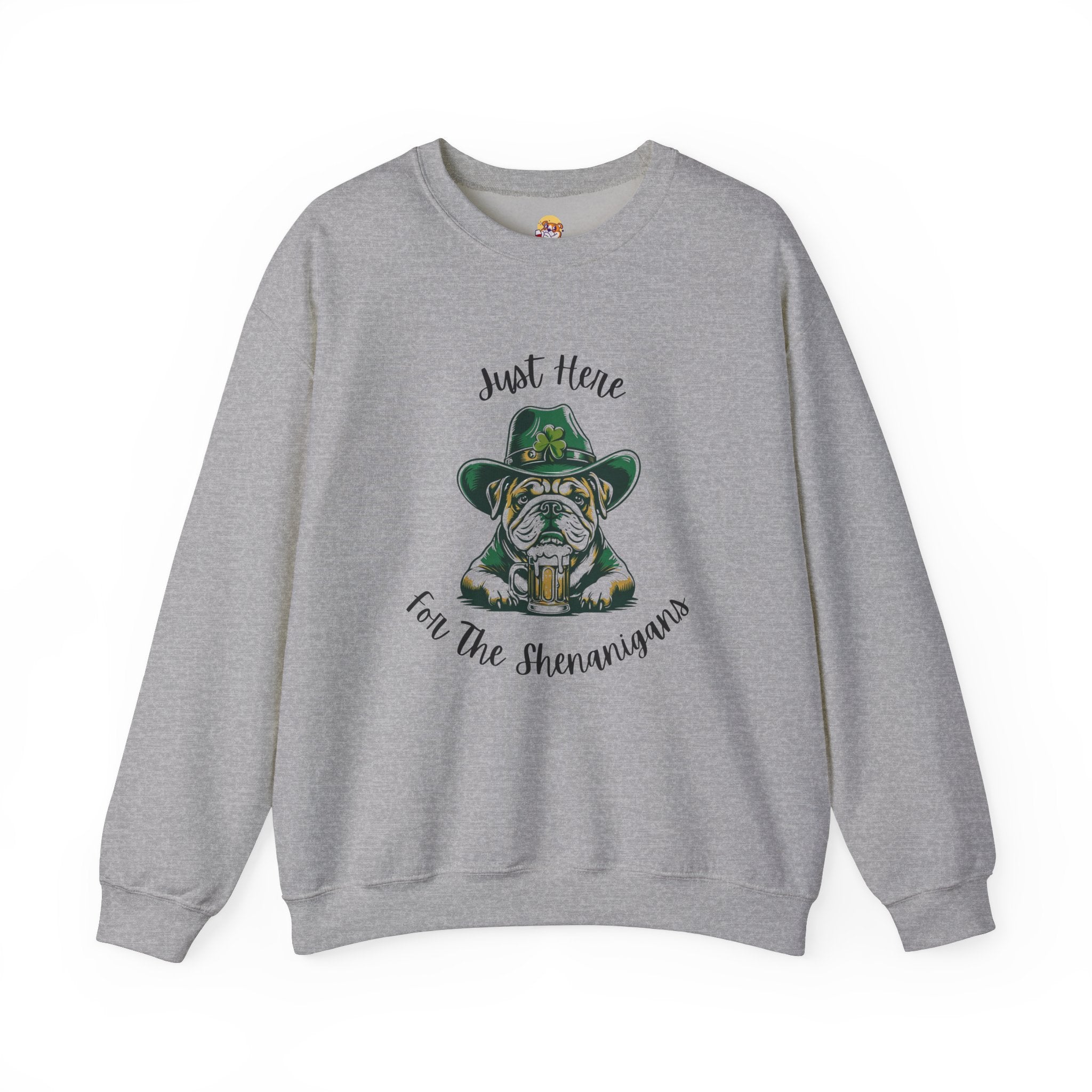 Tipsy Bully St. Patrick's Day Sweatshirt: "Just Here for the Shenanigans" (English)