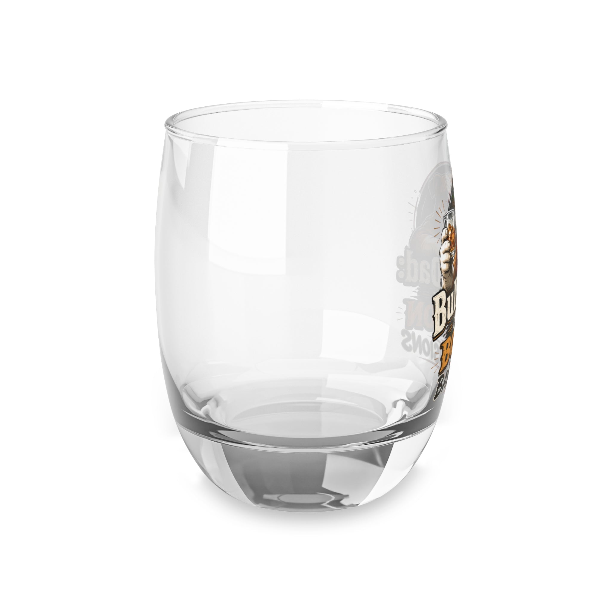 Bulldog Dad Whiskey Glass — “Fueled by Bourbon & Bad Decisions” Stemless Rocks Glass (English)