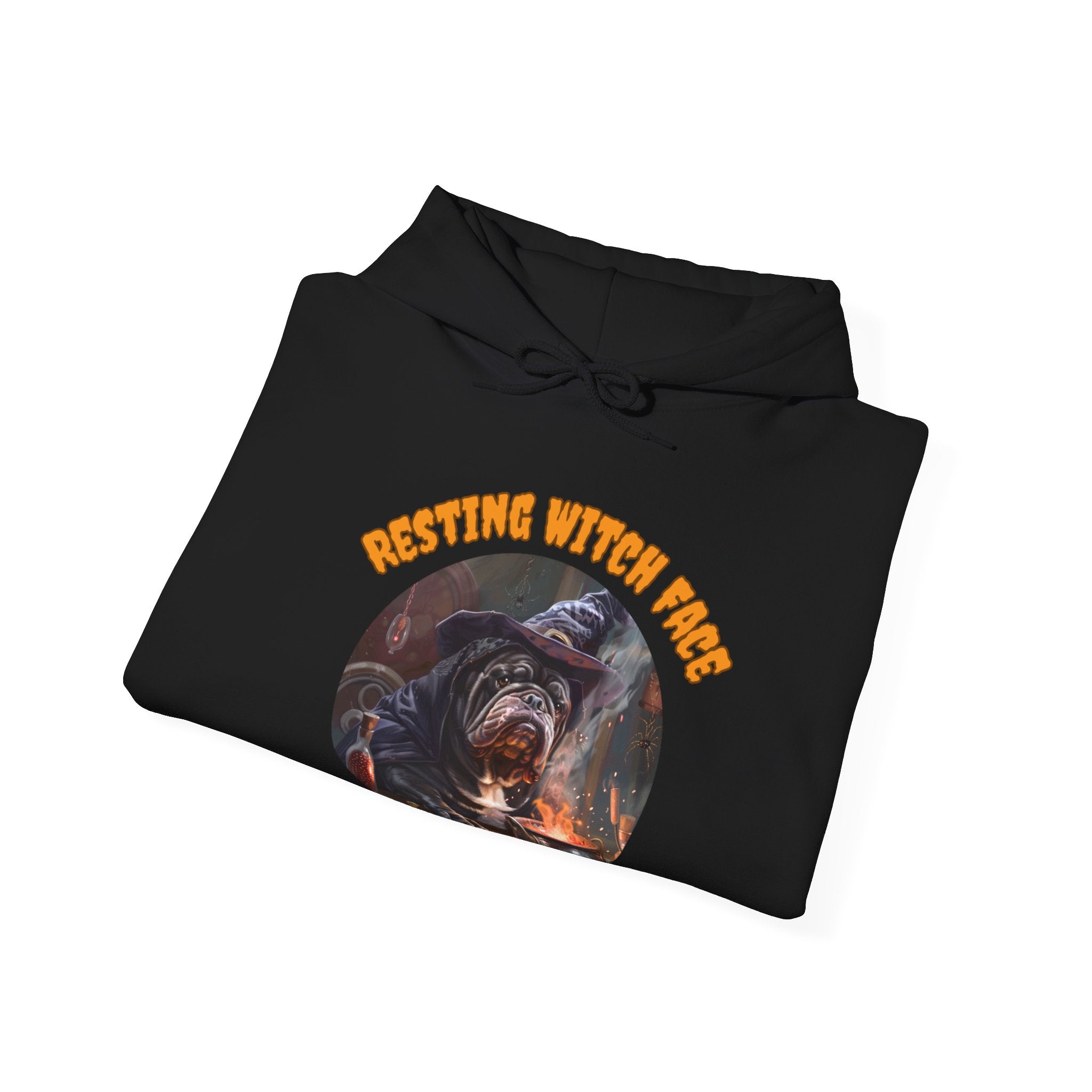 "Resting Witch Face" Halloween Bulldog Hoodie (Black/English)