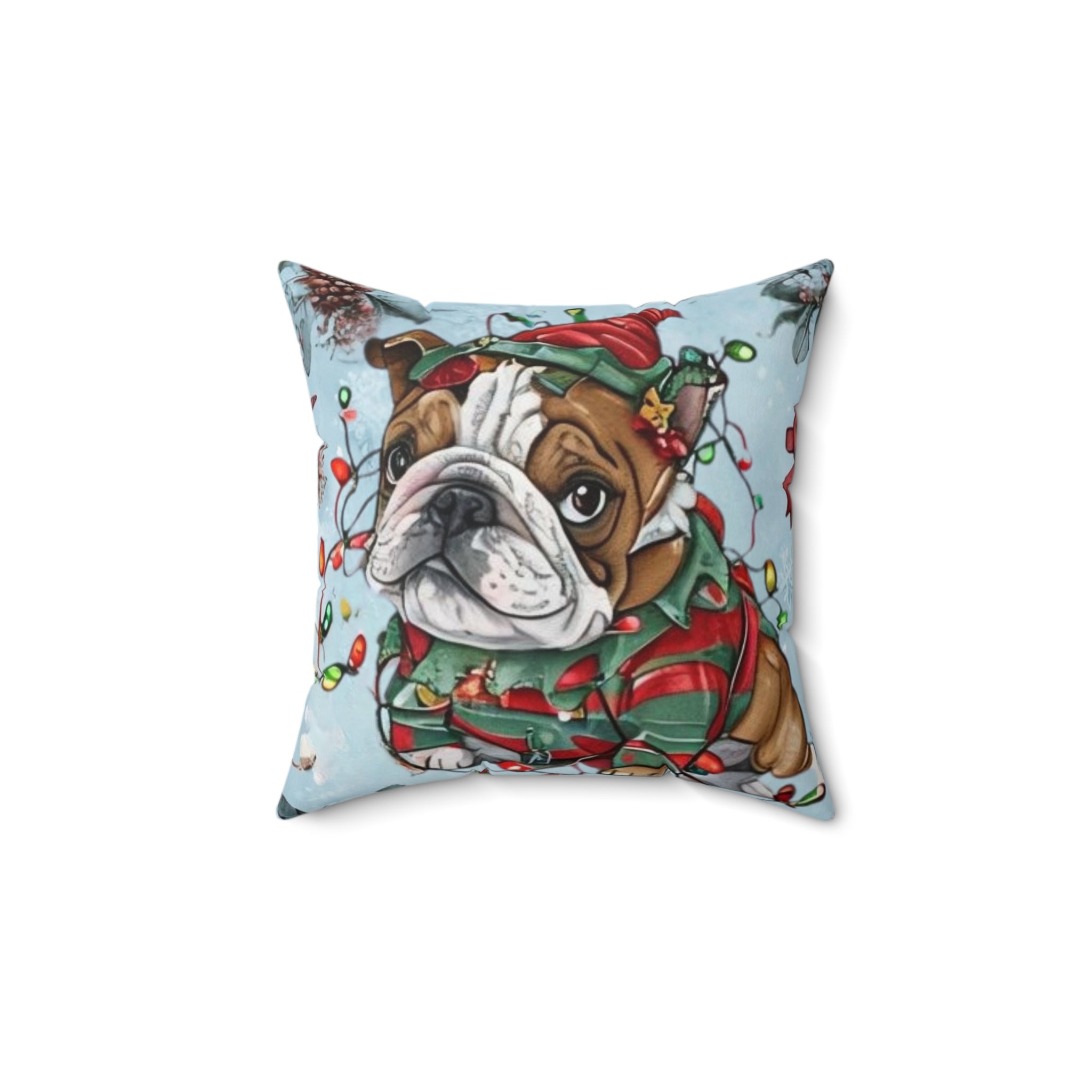 “Holiday Bulldog Wonderland” Christmas pillow (English)