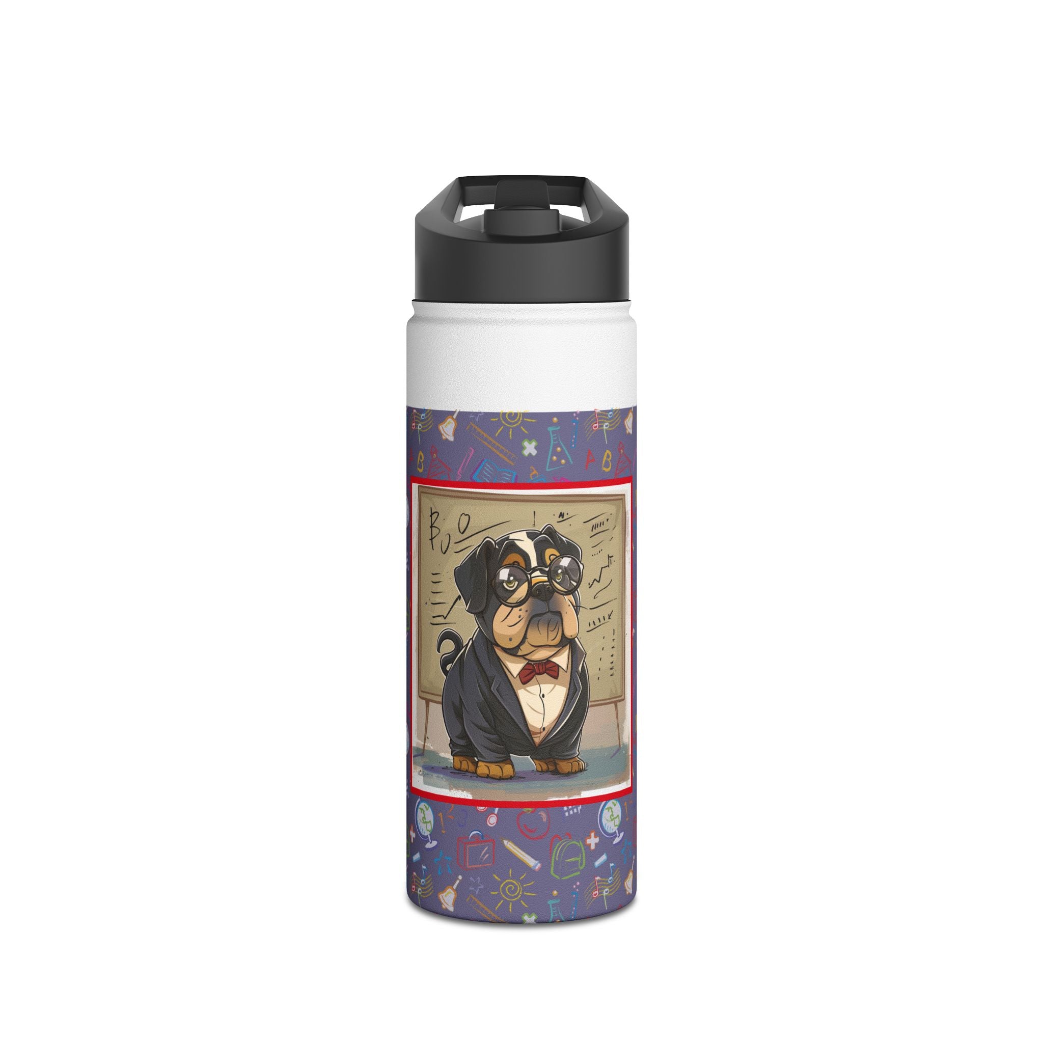 Smarty Paws Back-to-School Bulldog Water Bottle (Black/English)