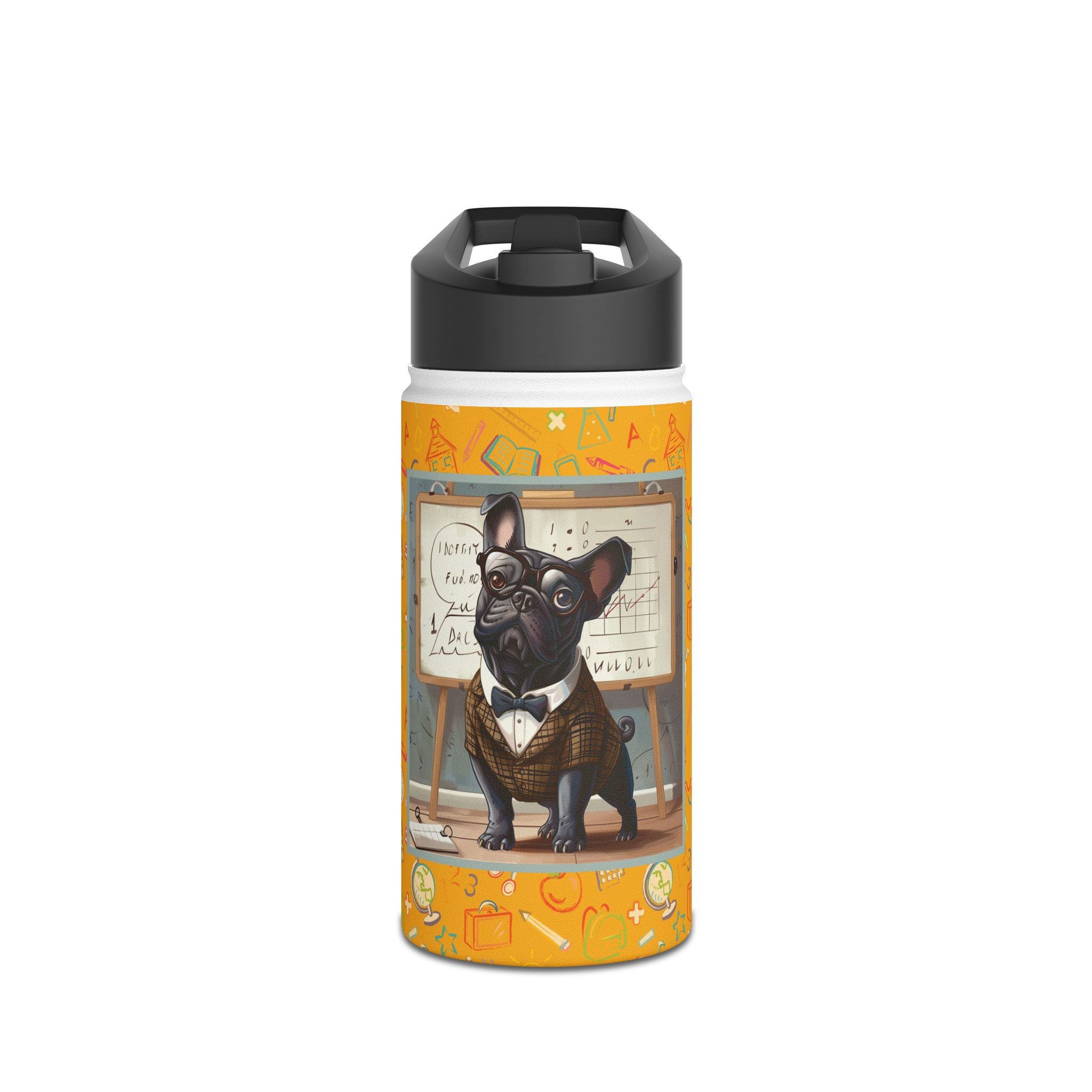 Smarty Paws Back-to-School Bulldog Water Bottle (Black/French)