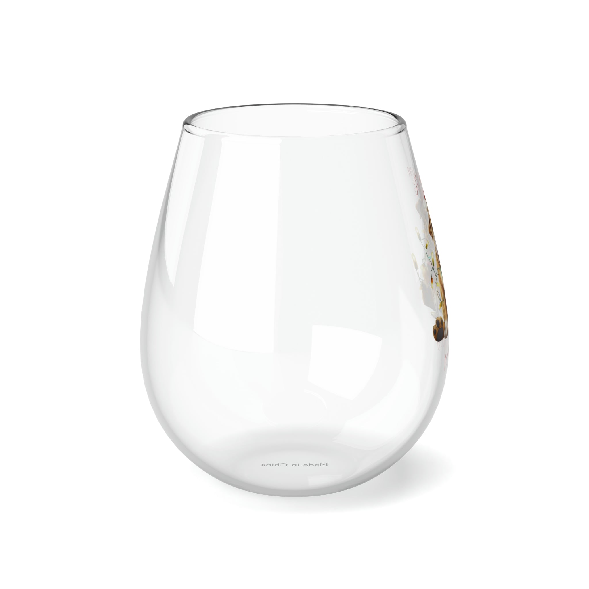 "Tis the Season to Be Tipsy!" Stemless Wine Glass - English Bulldog