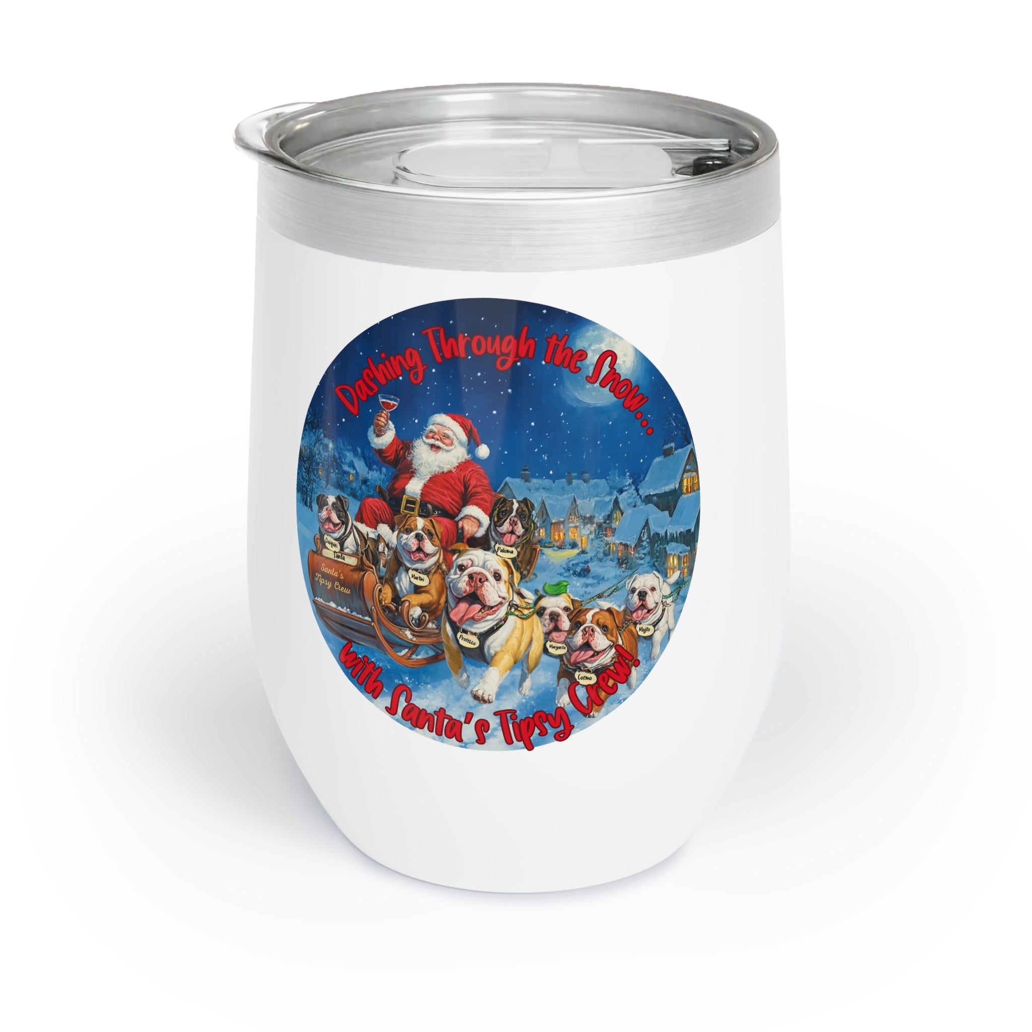 "Santa’s Tipsy Crew" Insulated Wine Tumbler (English)