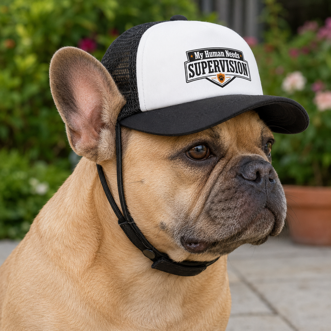 "My Human Needs Supervision" Bulldog Trucker Hat (English/French)