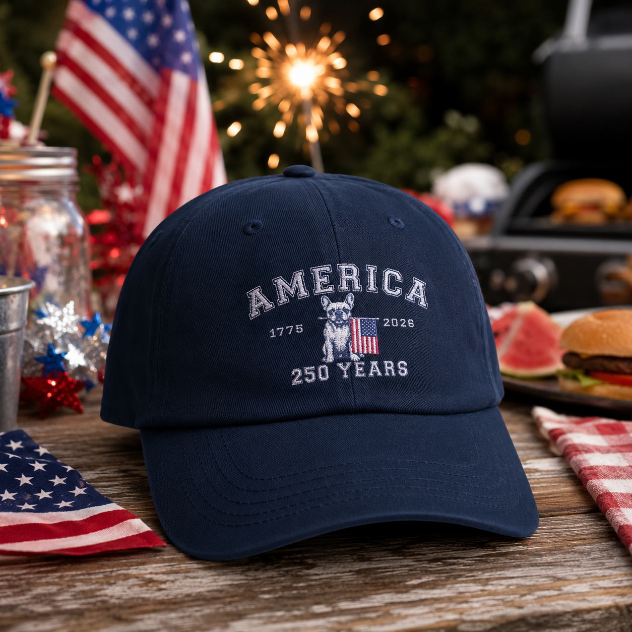 America 250 Years Dad Cap - Vintage Patriotic USA Baseball Hat (French)