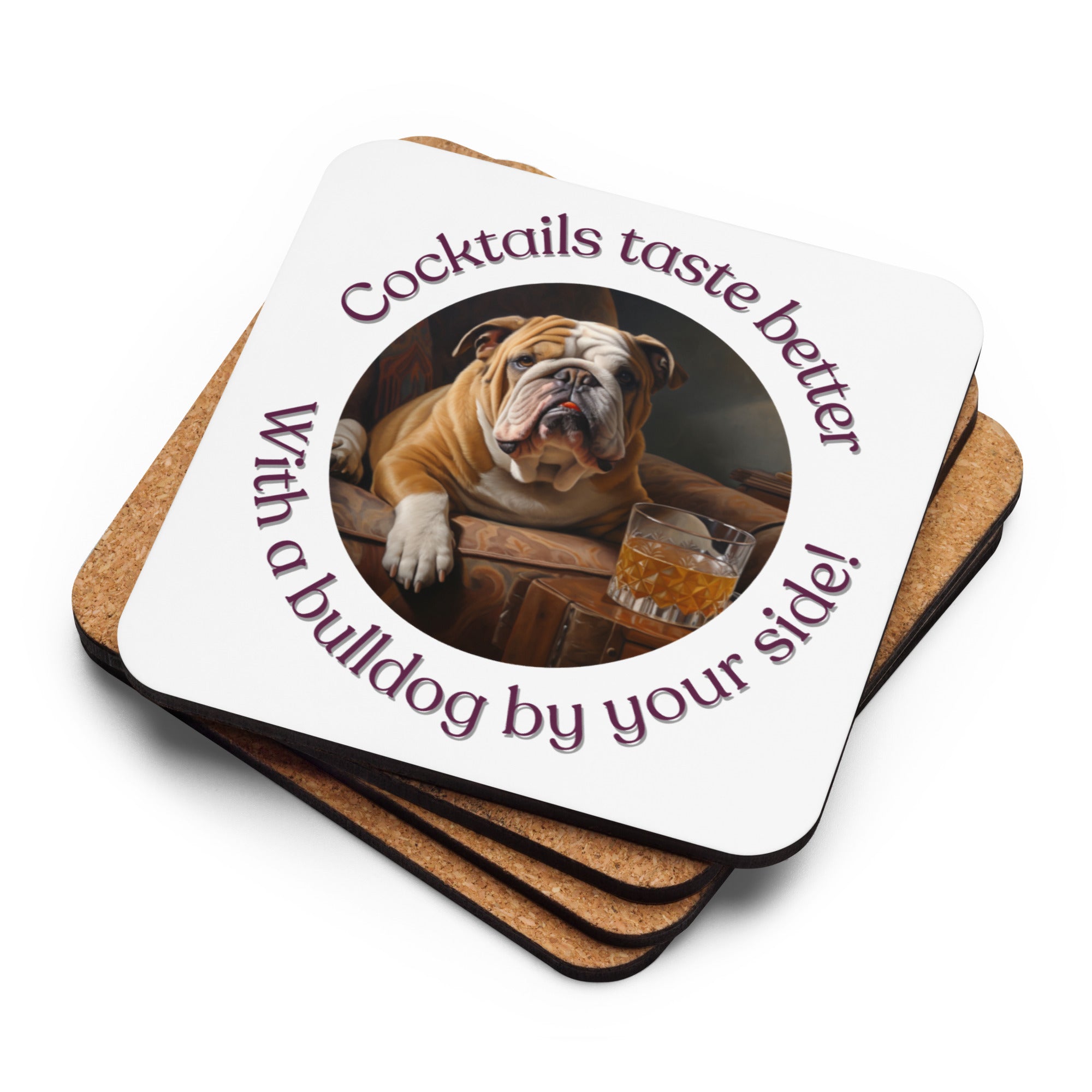 Cork-back coaster - Cocktails Taste Better - English Bulldog (Qty 1)