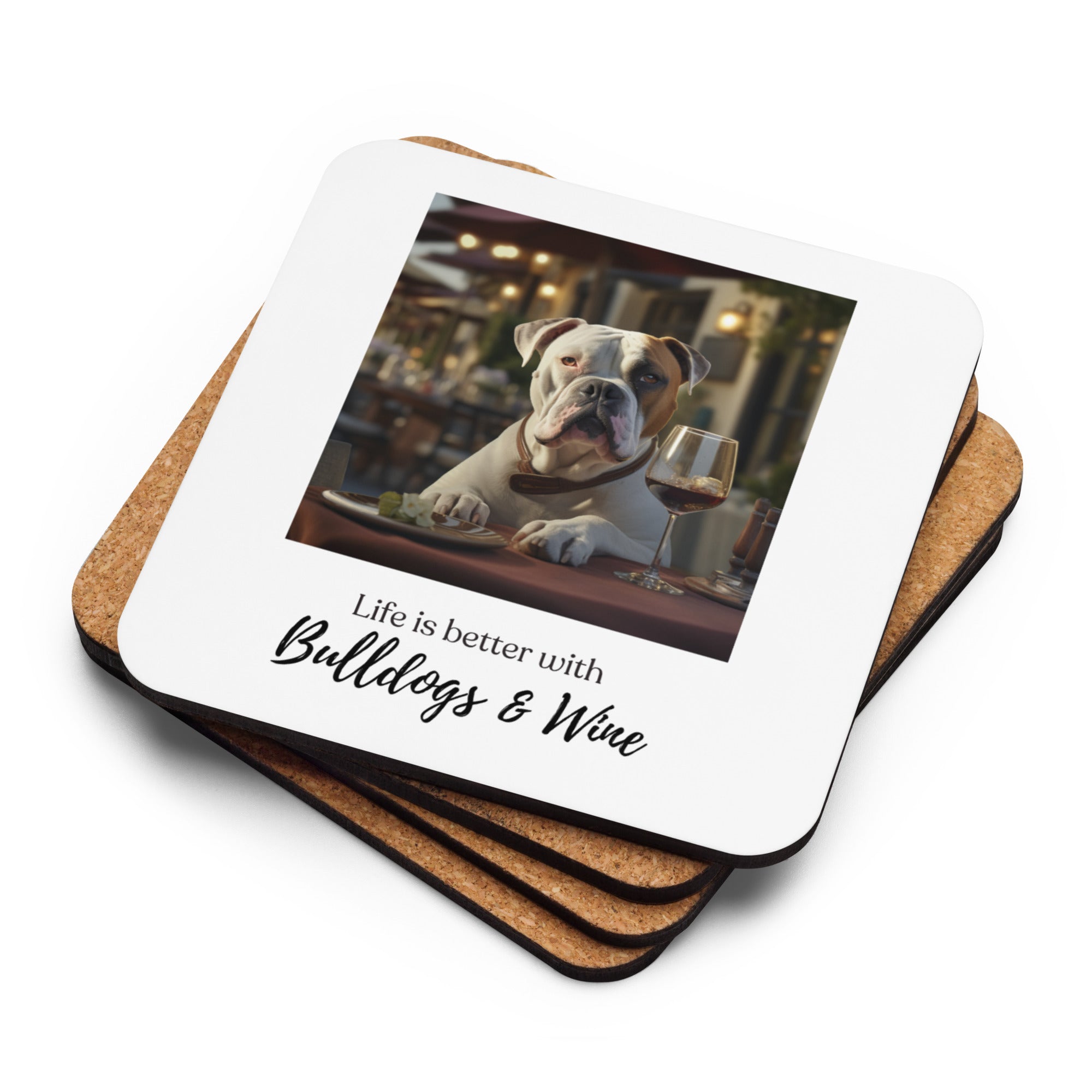 Cork-back coaster - Life is Better - American Bulldog (Qty 1)