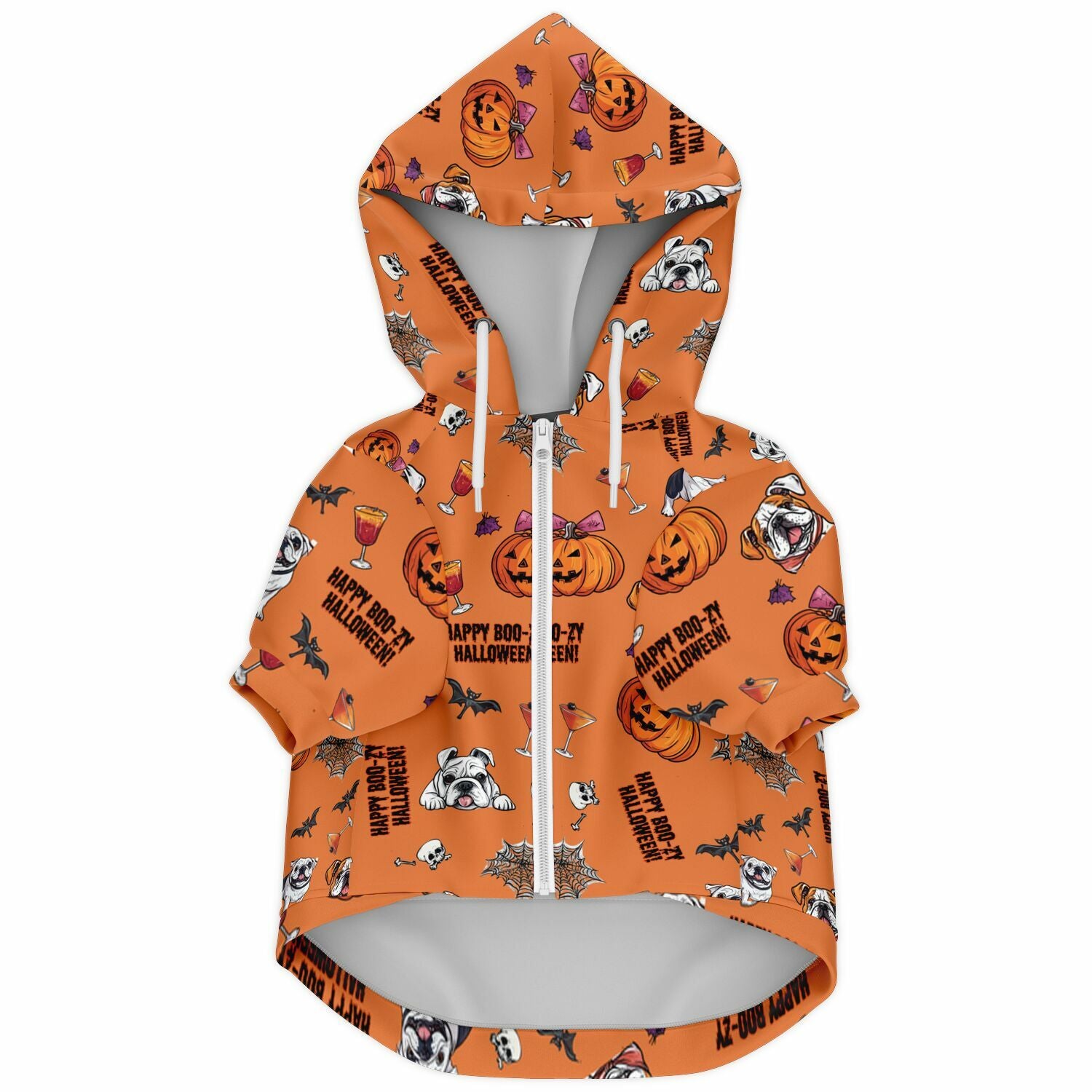 "Happy Boo-zy Halloween" Zip-Up Dog Hoodie (French)