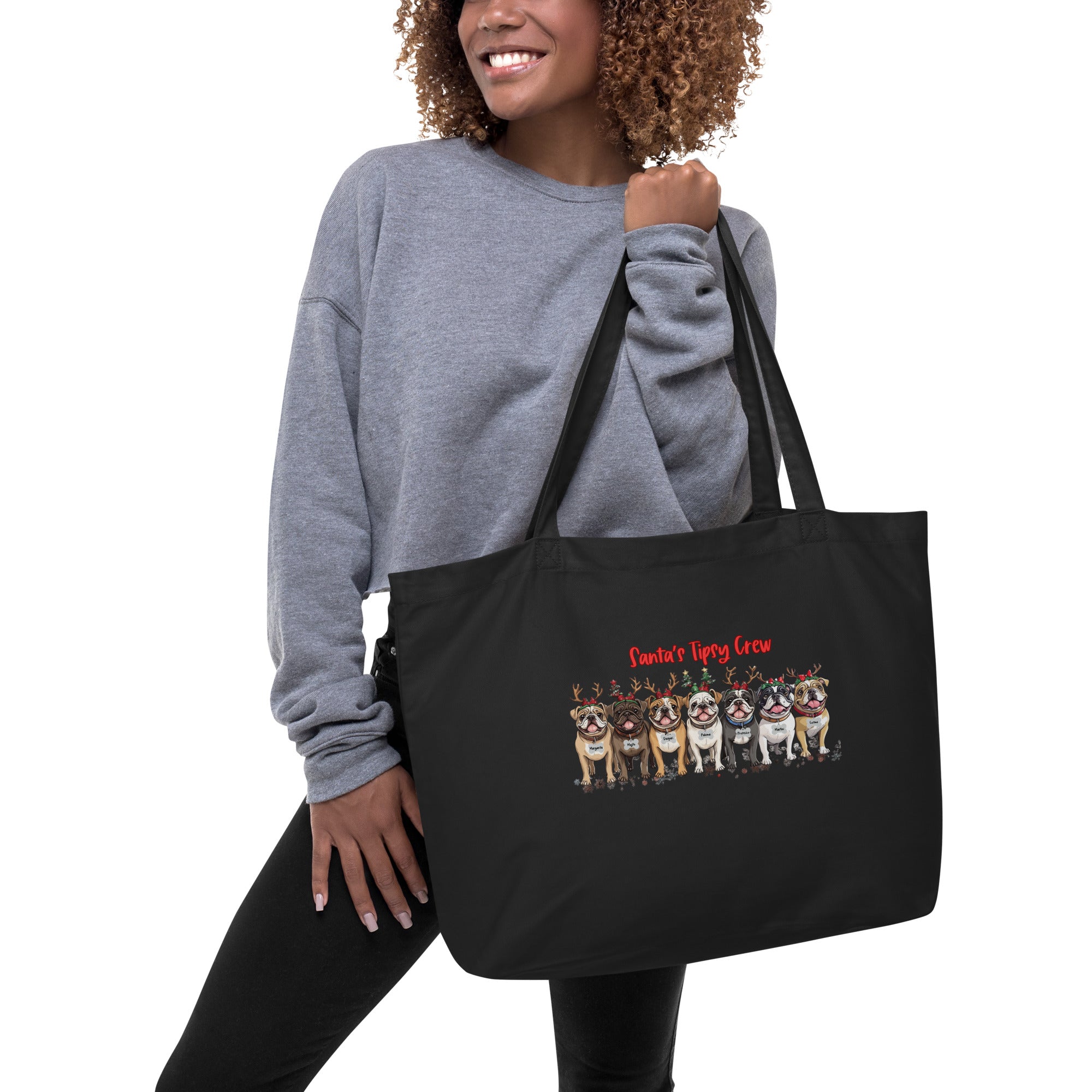 "Santa’s Tipsy Crew" Large Organic Tote Bag - English