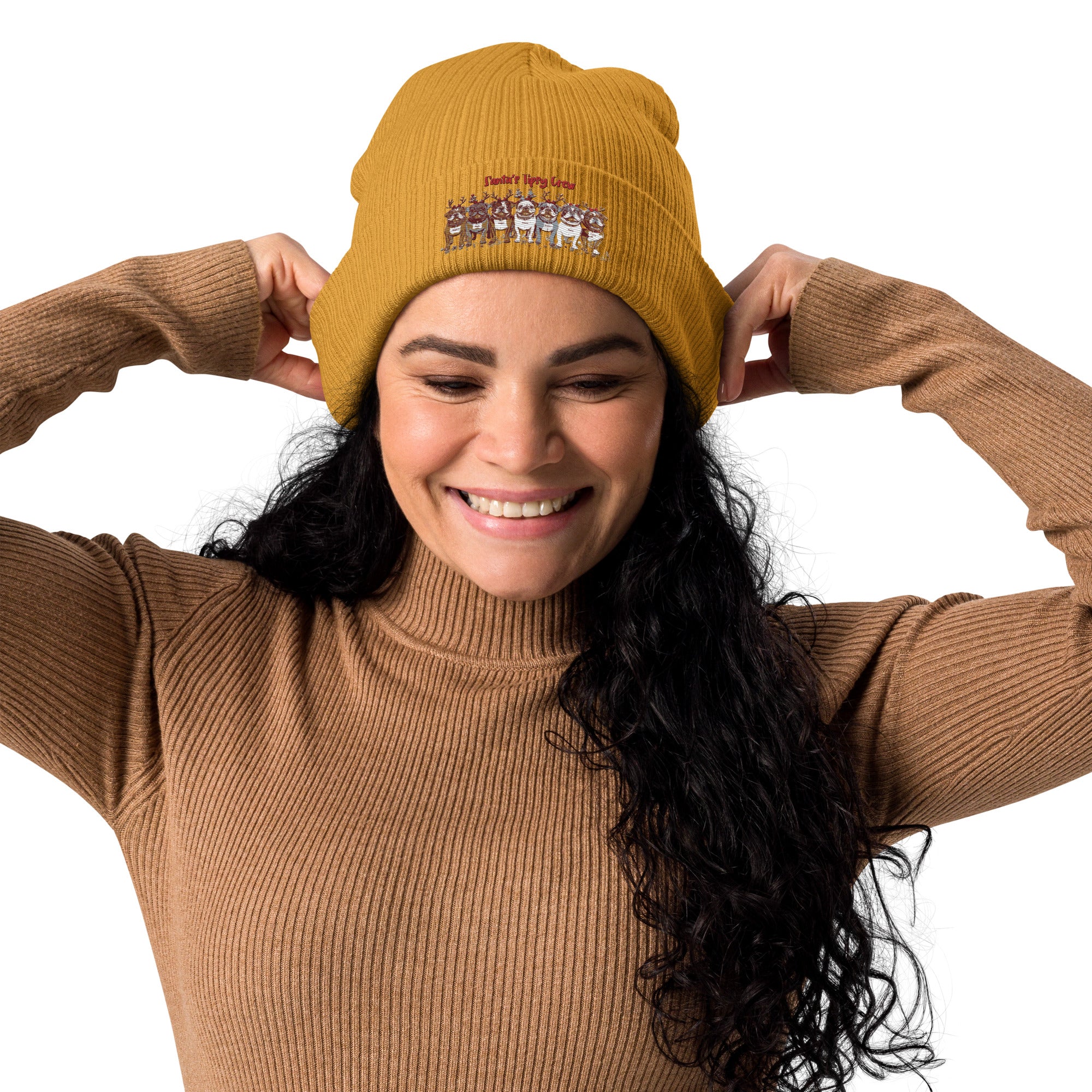 "Santa’s Tipsy Crew" Organic Ribbed Beanie (English)