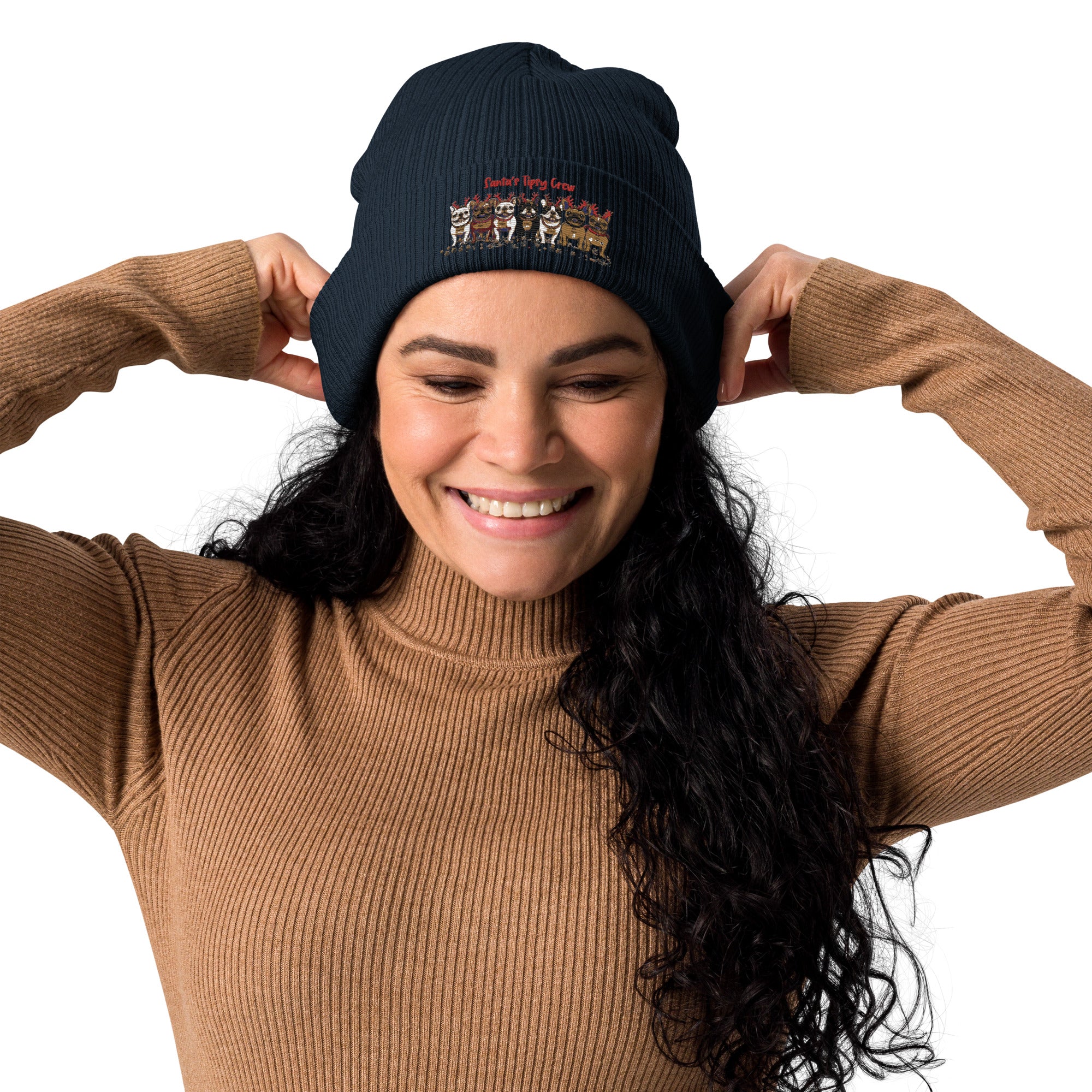 "Santa’s Tipsy Crew" Organic Ribbed Beanie (French)