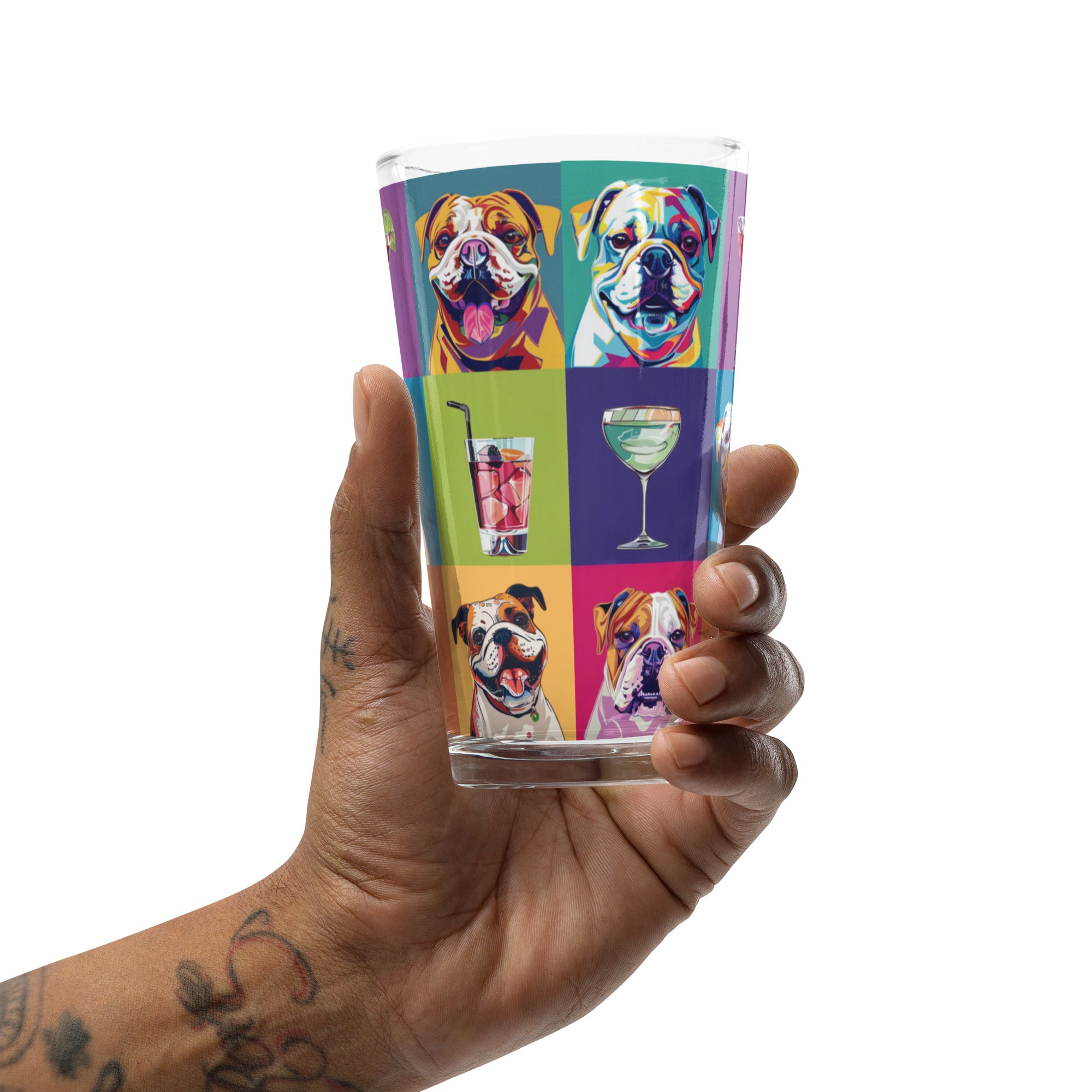 Paws & Cocktails Pop Art Shaker Pint Glass (English)