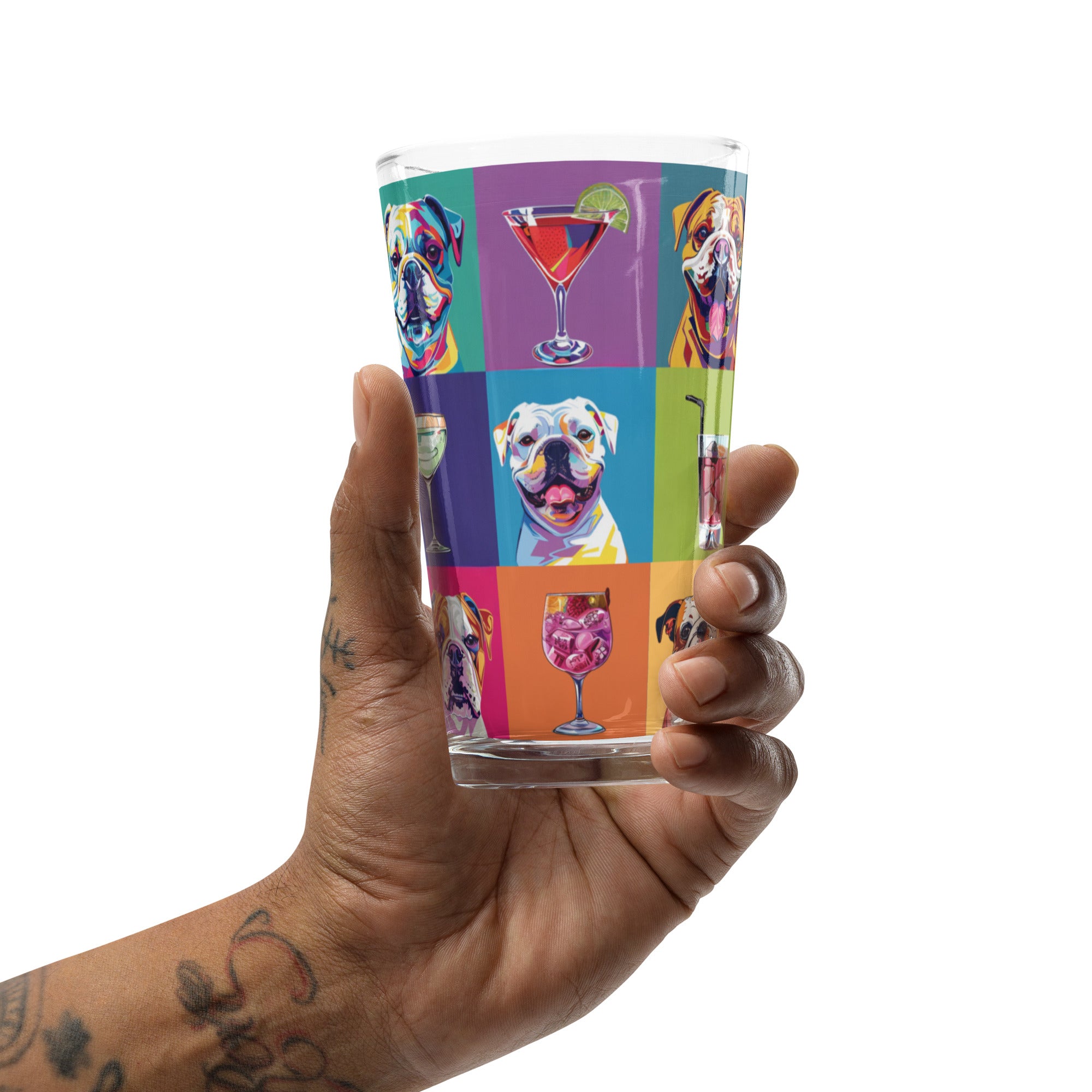 Paws & Cocktails Pop Art Shaker Pint Glass (English)