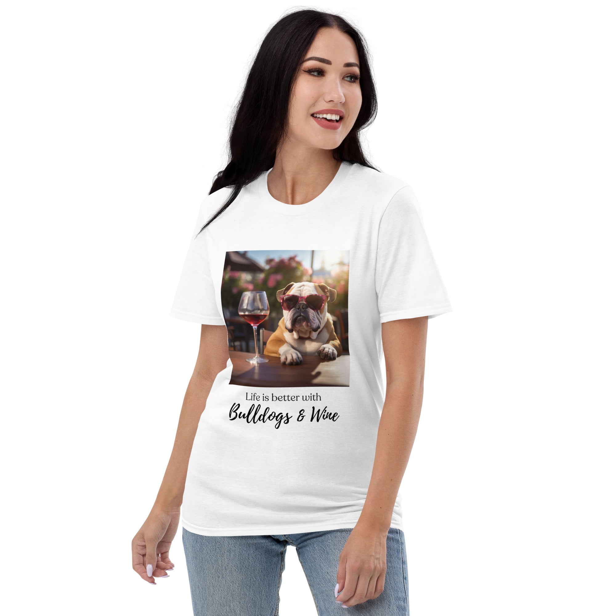 Short-Sleeve T-Shirt - Life is Better - English Bulldog Brown