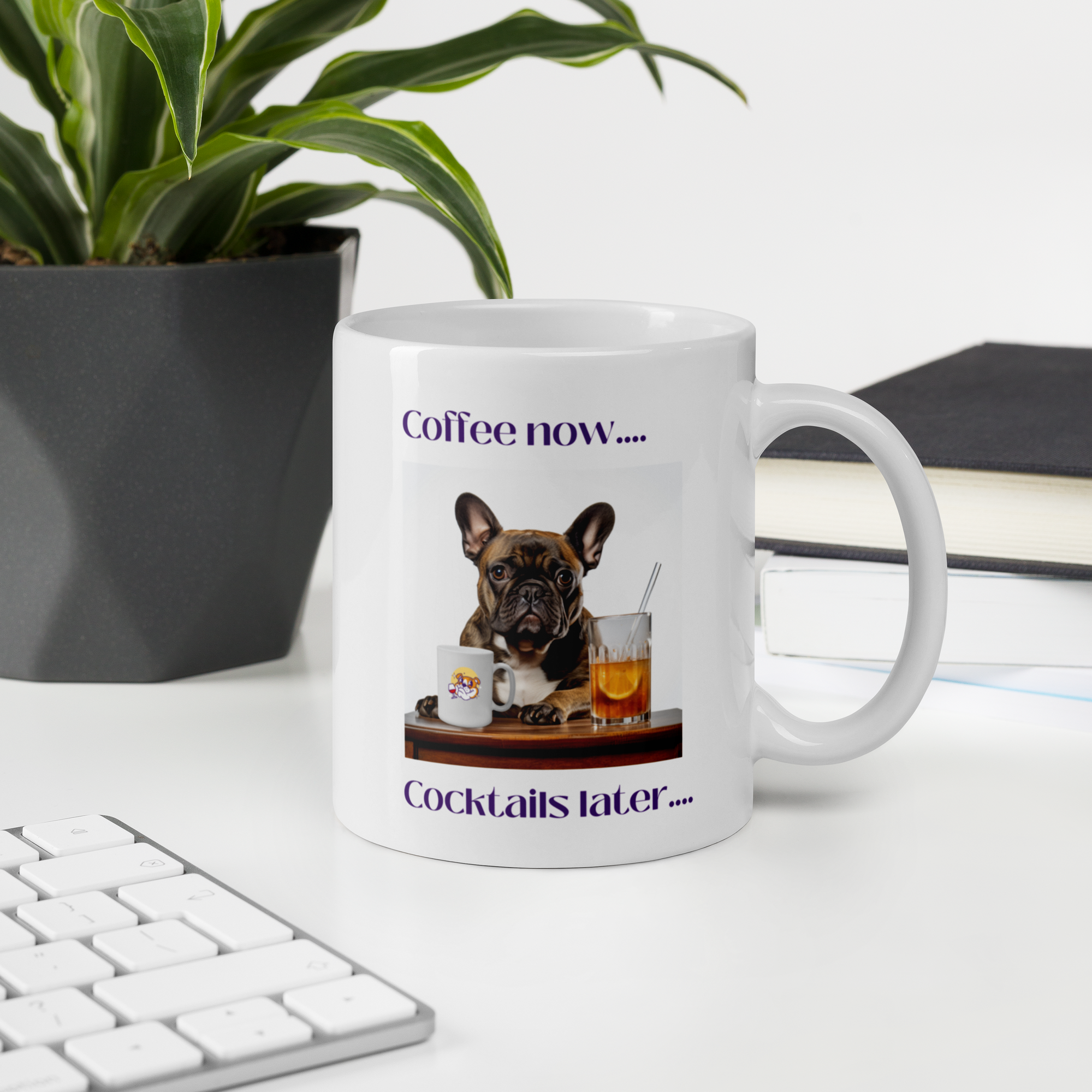 White glossy mug - Coffee Now - French Bulldog