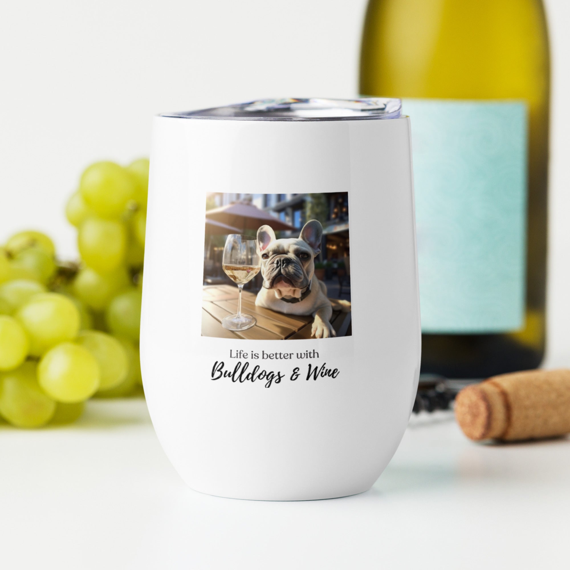 Wine tumbler - Life is Better - French Bulldog